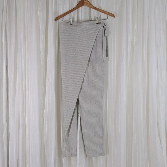 Mantalon Classic Wrap Pants - Gray-Cream Pinstripe - Women's Multi-Size 8-10-12 - Picture 1 of 16